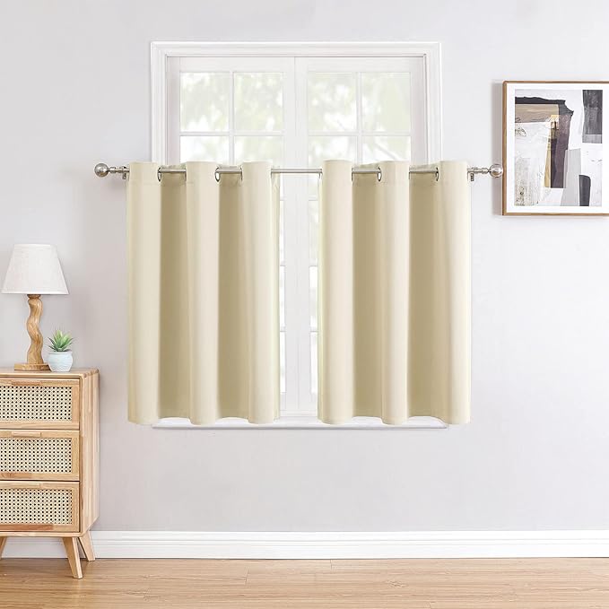 ChrisDowa Small Window Curtains for Kitchen and Bedroom - Grommet Short Thermal Insulated Room Darkening Curtains (2 Panels, Beige, 42 x 36 Inch) by ChrisDowa