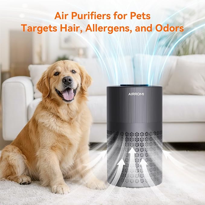 AIRROMI Air Purifier for Bedroom with HEPA 3-in-1 Filter, Pet Air Purifier for Home Cat Pee Smell, Covers Upto 990 Ft², Quiet 360°intake Air Cleaner for pet hair,allergies,Dust,Smoke A2001 Black - Image 7