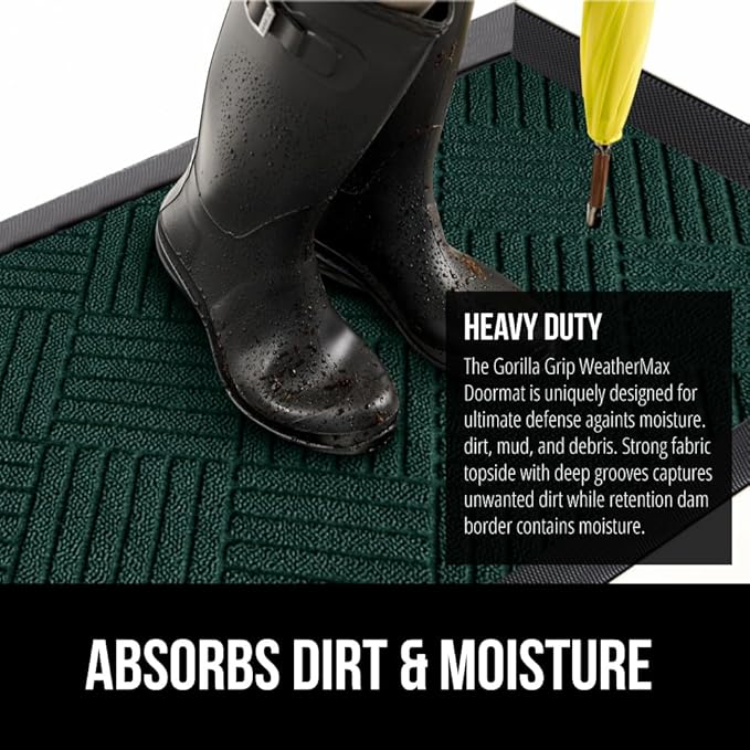 GORILLA GRIP 100% Waterproof All-Season WeatherMax Doormat US Designed Natural Rubber, Stain and Fade Resistant, Low Profile Indoor Outdoor Door Mats, Easy Clean Patio Mat, 23x35, Green Diamond - Image 4