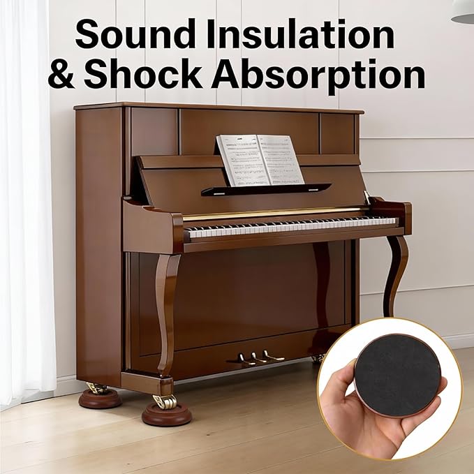 4 Pcs Solid Wood Upright Piano Caster Cups, Non-Slip & Anti-Noise for Floor Protectors Brown - Image 4