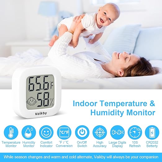 Vaikby Indoor Thermometer 2Pack, Humidity Gauge Meter Digital Hygrometer Room Thermometer for Home, Hight Accurate Temperature and Humidity Monitor, Large LCD Display Fahrenheit or Celsius - Image 2