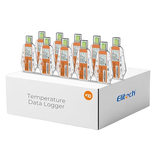 Elitech WHO PQS Certificated 10 Pack Temperature Data Logger 120Days with Light Sensor Single Use Temperature Recorder PDF Report USB Temperature Logger 16000 Points LogEt1 by Elitech