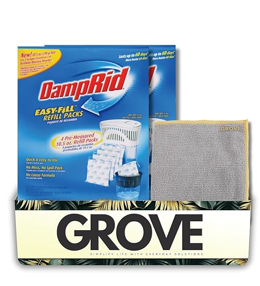 DampRid Easy Fill Moisture Absorber Refill No Scent 42 oz 2x Bundle with Microfiber Towel – Humidity Absorber for Storage, Closets & Bathrooms – Gift Set (3 Items) by Unknown