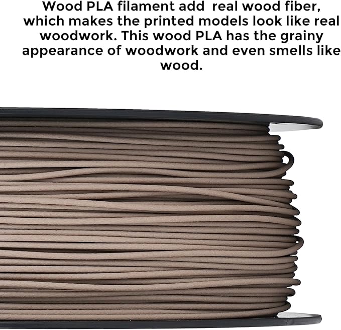 Comgrow Wood Filament 1.75mm, 3D Printing Filament, Wood Textured Filament Fit Most 3D Printers, Support Max. 300mm/s Printing Speed Dimensional Accuracy +/- 0.02mm Filament Light Brown 1KG (2.2lbs) - Image 3