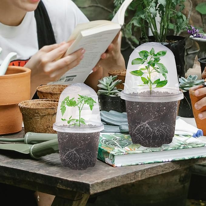 JOPY 30 Pack 4 Inch Plastic Nursery Pots with Humidity Dome for Plants Clear Seed Starter Pots Seedlings Planting Pots for Garden Indoor and Outdoor Small Planter Containers with Drainage Holes - Image 4