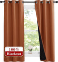 NICETOWN Burnt Orange 100% Blackout Lined Curtains, 2 Thick Layers Narrow Wide Window Treatment Panels Thermal Insulated Drapes for Kitchen Small Window (1 Pair, 37" Width x 63" Length Each Panel) by NICETOWN