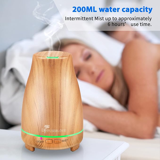 Diffuserlove Essential Oil Diffusers 200ML Diffuser Remote Control Aromatherapy Diffuser with 7 Color Lights, Auto Shut-Off for Bedroom Office Kitchen (Yellow Wood Grain) - Image 5
