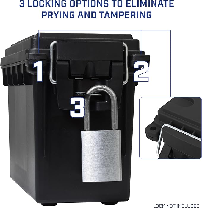 Sheffield 12629 Ammo Storage Box, Stackable .30 Cal Field Boxes, Water and Dust Resistant, Lockable Storage Box with Handle, Secures Hunting Gear, Supplies, and Bullets, Made in USA, Black, 1-Pack - Image 5
