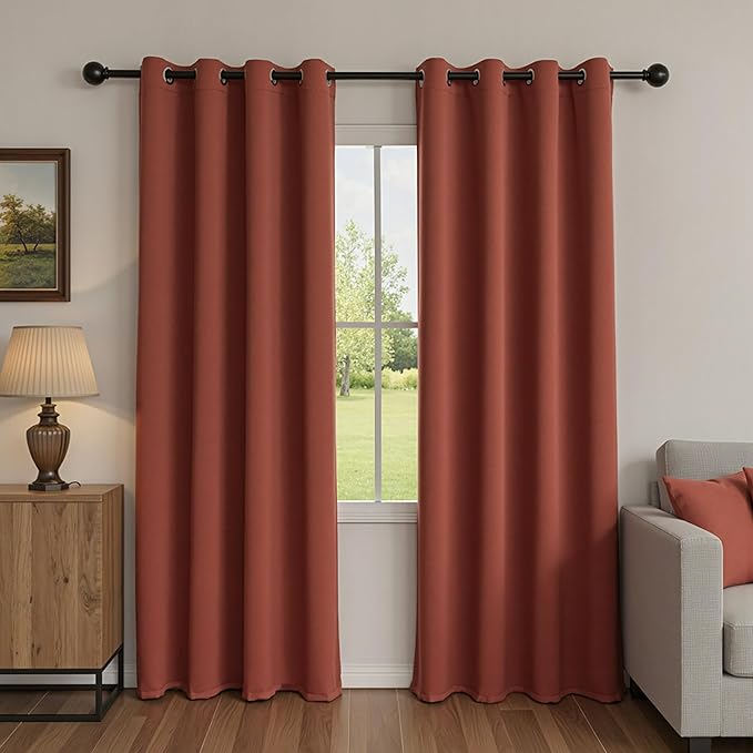 MYSKY HOME Brick Red Blackout Curtains 90 Inch Long for Living Room & Bedroom, Grommet Terracotta Window Curtains, Privacy Protect Curtains & Drapes, Room Darkening, Single Panel, 52 x 90 Inch by MYSKYHOME