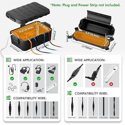 RESTMO 5-Piece Outdoor Waterproof Electrical Box Set – 12.5" x 8.5" x 5" Large & 7.1" x 2.3" x 2.3" Small, Weatherproof Boxes for Power Strip, Outlet, Plug, Socket, Timer, Holiday Light, Black - Image 2