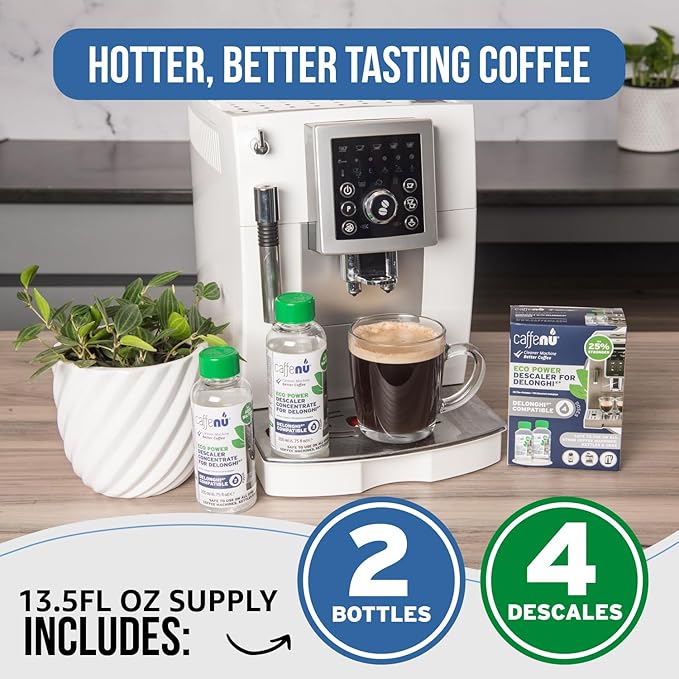 Delonghi Compatible Descaling Solution. 2 Bottles of Descaler Solution. Descaling Kit Removes Limescale For Hotter Coffee. 4 Uses Descaler For Delonghi Coffee Machines. - Image 5