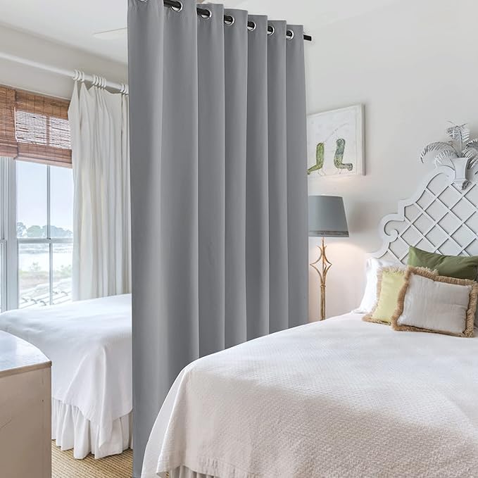 RYB HOME Portable Room Divider Curtains Energy Saving Noise Reducing Drapes Triple Weave Blackout Privacy Wall for Living Room Sliding Door Church Stage, W120 x L96 inches, Sliver Grey, 1 Pc - Image 4