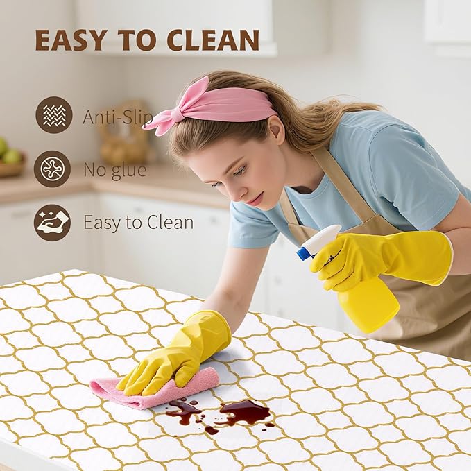 Shelf Liners for Kitchen Cabinets 23in x 20FT Non Adhesive Drawer Liner Gold Quatrefoil Thickened Shelf Liner Paper Strong Non-Slip Easy to Clean for Tool Box Refrigerator with Knife and Tape Measure - Image 5