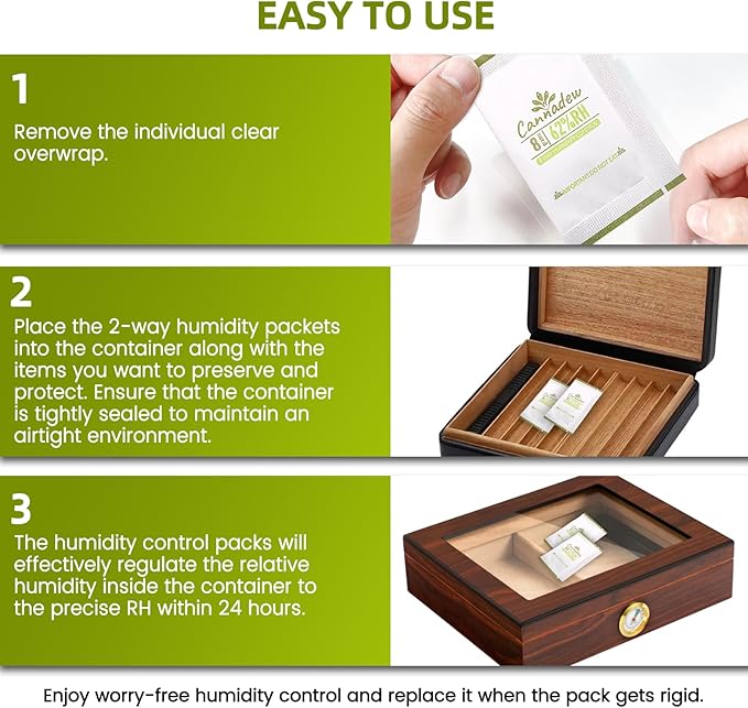 62% RH, 8g (15 Pack) Cannadew Humidity Packs Two-Way Humidity Control Pack - Moisture Absorbers & Hydration Packets for Curing and Storage - Image 6