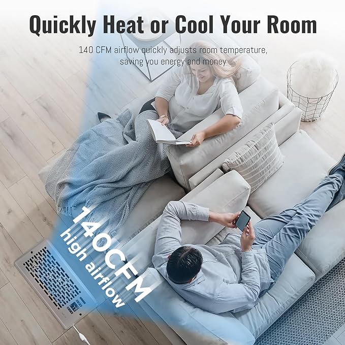 Register Booster Fan for 4" x 10" Register Holes, Quiet Vent Fan Booster with Intelligent Thermostat, Improves Heating Cooling, App Control, 10-Speeds, Manhattan Smart Register Vent, SN - Image 5