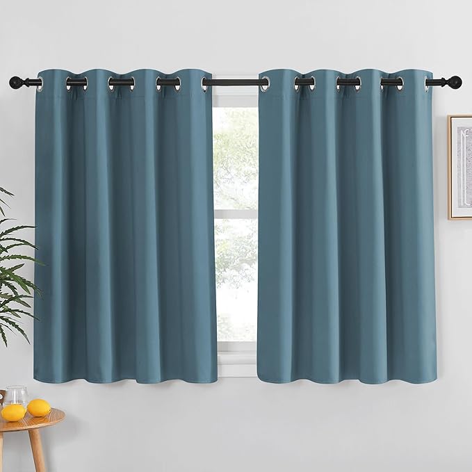 NICETOWN Kitchen Short Blackout Curtain and Drape - Thermal Insulated Solid Grommet Blackout Panel for Patio Bedroom Living Room (Single Panel, 52 inches by 45 inches, Smoky Blue) by NICETOWN