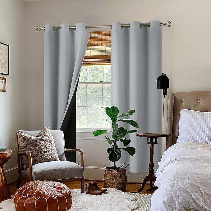 BGment 100% Blackout Curtains for Bedroom with Black Liner, Thermal Insulated Thick Double Layers Total Light Blocking Grommet Window Curtains 84 Inch Length 2 Panels Set (42 x 84 Inch, Light Grey) - Image 2