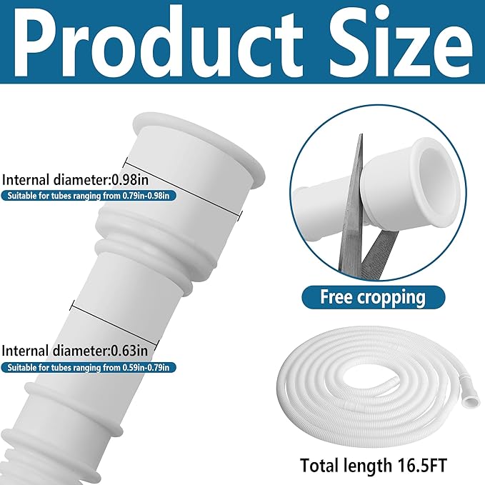 16.5 Ft Dehumidifier Drain Hose 3/4" FHT- Cuttable Leakproof Dehumidifier Discharge Hose for Drainage- Flexible Universal Corrugated Drain Hose Replacement with Clamp for Most Dehumidifier - Image 2