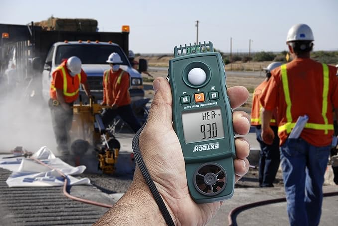 Extech EN510 10-in-1 Environmental Meter - Measures Air Velocity, Light, Sound, Temperature, Humidity, Dew Point, Wet Bulb, Heat Index, Wind Chill, Portable Multi-Function Tester with Backlit LCD - Image 6