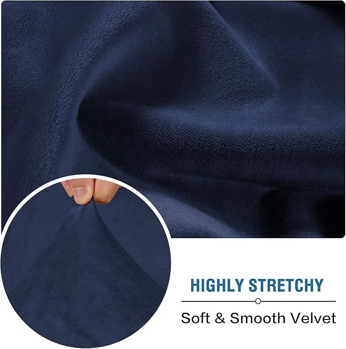 H.VERSAILTEX Velvet Stretch Couch Cushion Cover Plush Cushion Slipcover for Chair Loveseat Sofa Cushion Furniture Protector Seat Cushion Sofa Cover (2 Piece Medium Sofa Cushion Covers, Navy) - Image 5