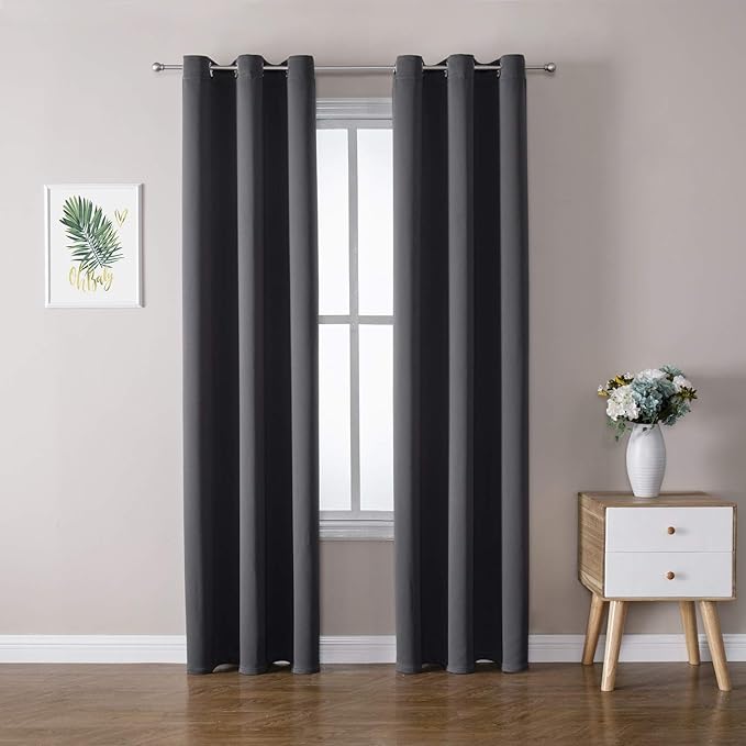 ChrisDowa Grommet Blackout Curtains for Bedroom and Living Room - 2 Panels Set Thermal Insulated Room Darkening Curtains (Dark Grey, 42W x 84L) by ChrisDowa
