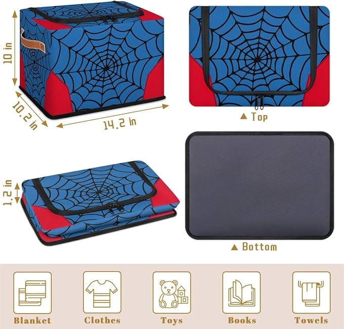 Storage Bin, Collapsible Fabric Storage Boxes with Lids for Organizing, Blue Spider Web Stackable Closet Organizers and Storage Cube Basket for Home, Office, Bedroom (10.2"x14.2") - Image 4