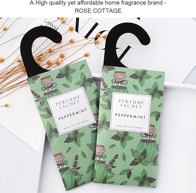ROSE COTTAGE Large 12 Packs Peppermint Hanging Closet Deodorizer Air Freshener Long Lasting Scented Sachets Smell Goods for House - Image 8