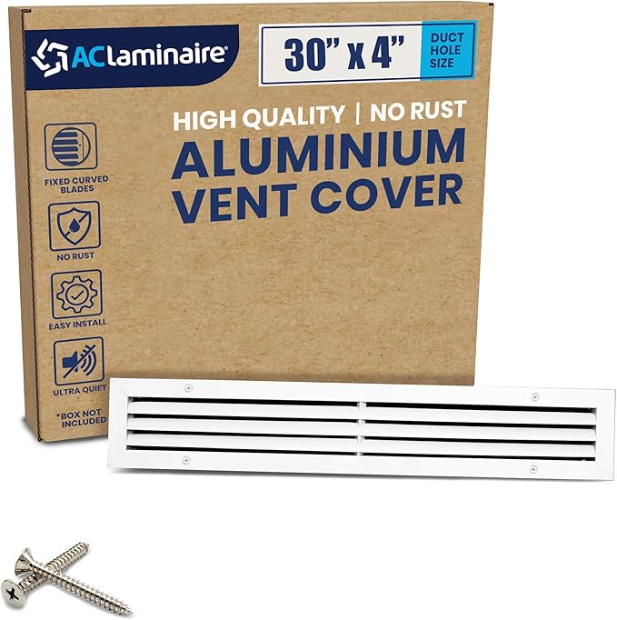 30x4 Inch (Duct Opening) Air Return Vent Cover Decorative – Premium Aluminum AC Vent Cover for Ceiling & Wall, Rustproof Grille, Ideal for Home HVAC Grille, Durable & Easy to Install by ACLAMINAIRE by LAMINAIRE