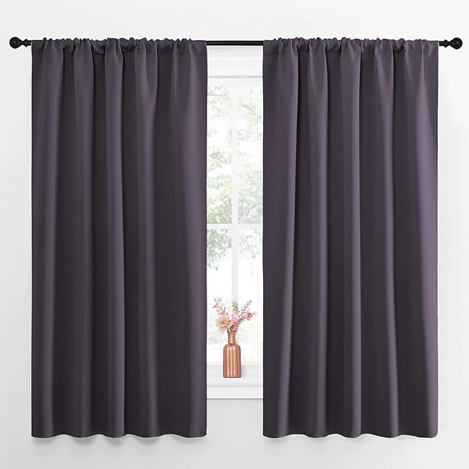 NICETOWN Blackout Curtains for Living Curtains, Greyish Purple, Set of 2, 52 by 63 Inch, Window Treatment Blackout Curtain Panels, Home Decor Thermal Insulated Solid Drapes for Bedroom by NICETOWN