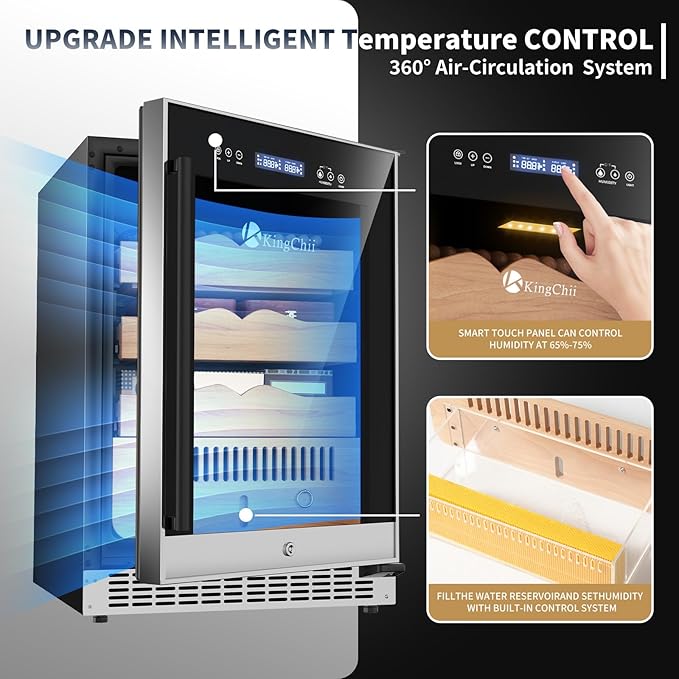 KingChii 145L Electric Cigar Humidor Temperature & Humidity Control,with Spanish Cedar Wood Shelves & Drawer Hygrometer Father's Day Gifts For Men (650 Capacity) - Image 3