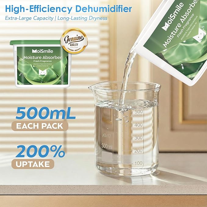 Moisture Absorbers 6 Packs, 10.8OZ Fresh Scent Efficient Humidity Absorber ＆ Odor Eliminator Boxes, Refillable Car Dehumidifier for Closet, Bathroom, Basement＆ RV - Image 4