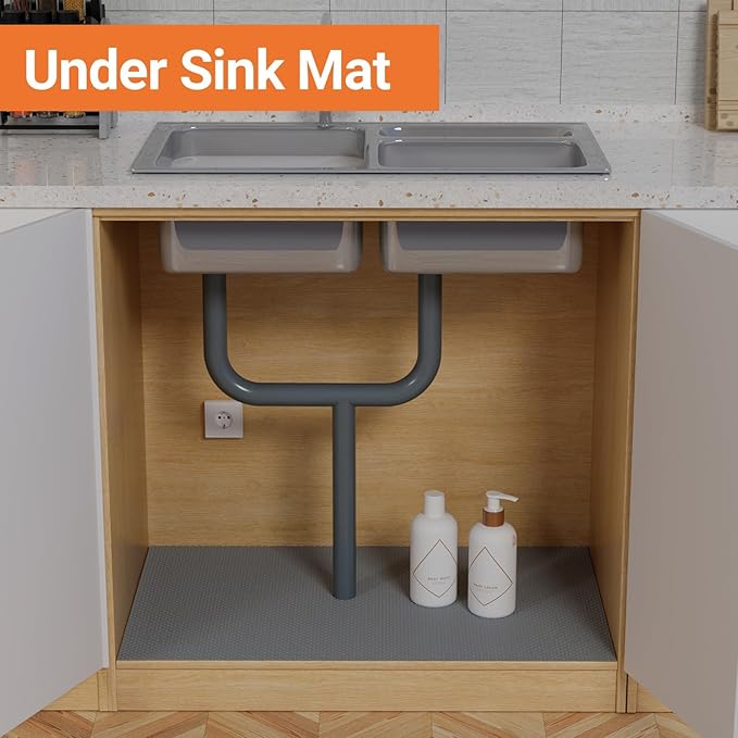 FLPMIX Kitchen Cabinet Shelf Liner: 19" Wide Waterproof Under Sink Mat - Dark Grey Non-Adhesive Easy to Cut Large Drawer Liner for Pantry Bathroom Cupboard 19" W x 300" L - Image 3