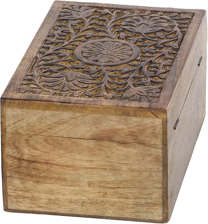 Deco 79 Mango Wood Floral Handmade Decorative Box Decorative Keepsake Boxes with Hinged Lid, Set of 3 Storage Boxes 8", 10", 12"W, Brown - Image 10
