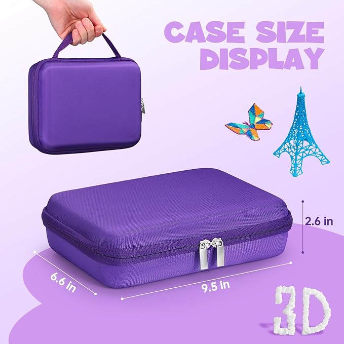 Case Compatible with 3Doodler Start+ Essentials for 3D Pen Set for Kids, Carrying Holder Fit for Printing Pens, Storage Organizer for Printing Filament Refill, Micro-USB Charger (3D-05-Purple) - Image 3