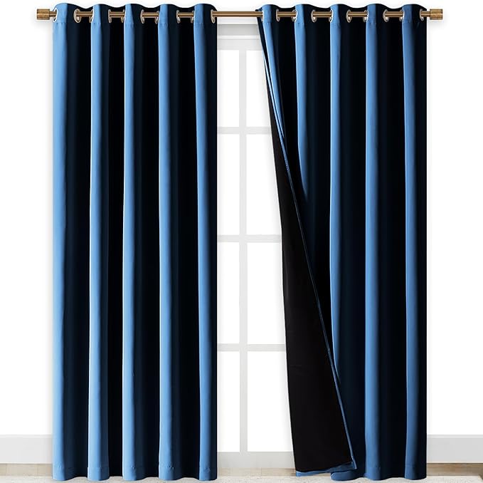 NICETOWN Moroccan Blue Full Shade Curtain Panels, Pair of Energy Smart & Noise Blocking Out Blackout Drapes for Dining Room Window, Thermal Insulated Guest Room Lined Window Dressing(70 x 84 inch) by NICETOWN