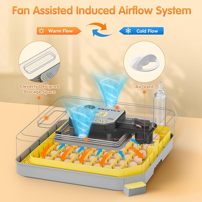 Incubator for Hatching Eggs-48 Egg Capacity, 2026 Newly Upraded Auto Egg Turner & Auto Precision Humidity Control System, 360° Clear Viewing for Chicken, Duck and Quail Eggs (Yellow) - Image 3