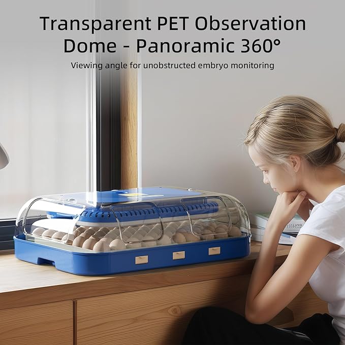 70 Egg Incubator for Hatching Eggs, Intelligent Incubator with high Hatch Rate - DualPower System, Auto Temperature & Humidity Control for 30+ Species, 360° Observation Dome & Cold Spectrum Candling - Image 6