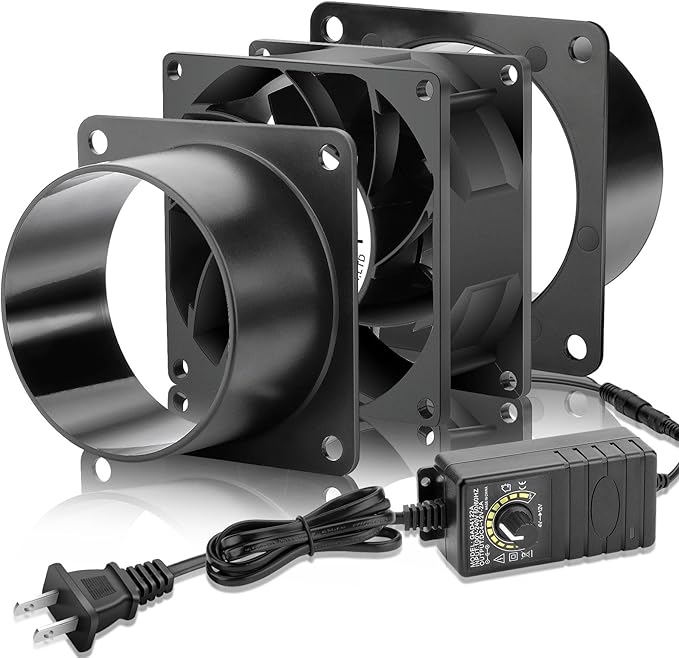80mm x 38mm 3 Inch Air Vent Duct Booster Adjustable Speed Fan with 2 Duct Adapters for DIY Grow Tent Attic Hydroponics Ventilation Soldering Fume Extractor-D8038 by CoolingFan