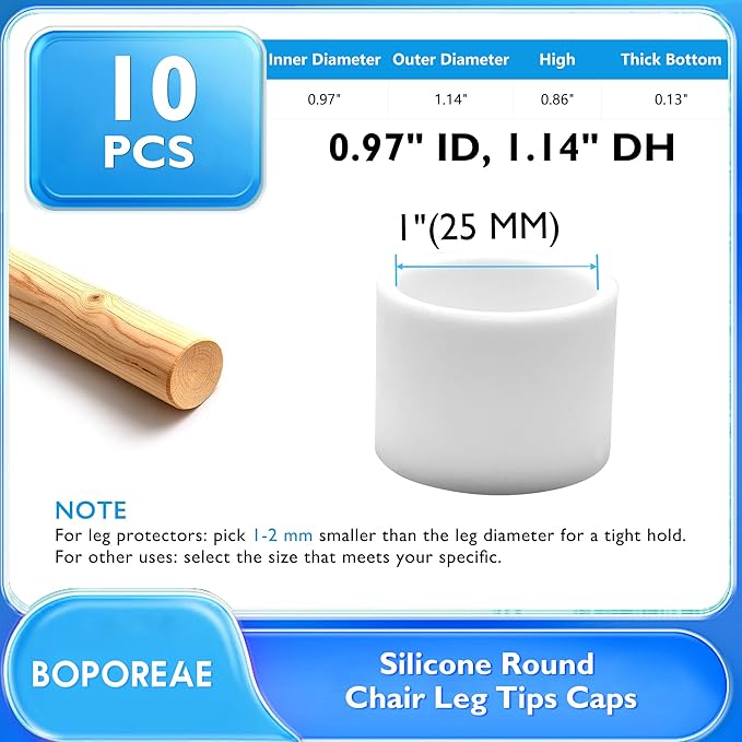 10 Pcs 1" (25 mm) Round Chair Leg Tips Caps, Silicone Rubber Furniture Leg Floor Protectors, Reduce Noise Folding Metal Chair Leg Cap Replacement for Bar Stool Leg Patio Indoor, White - Image 9