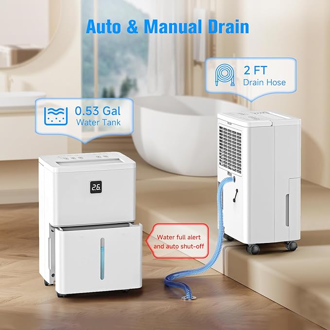 25 Pint Dehumidifier for Basement, Up to 3000 Sq.Ft, Quiet Dehumidifier with Drain Hose, Humidity Control, 24H Timer, Ideal for Bedroom, Bathroom, Room - Image 7