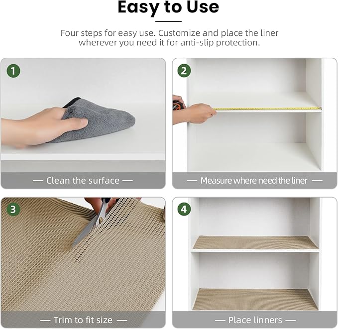 BAGAIL Drawer and Shelf Liner, 24 in X 20 Ft Non-Adhesive Shelf Liners for Kitchen Cabinets, Thick Strong Grip Liners for Desk, Shelves, Bathroom Drawers, Cabinet Protection - Beige - Image 6