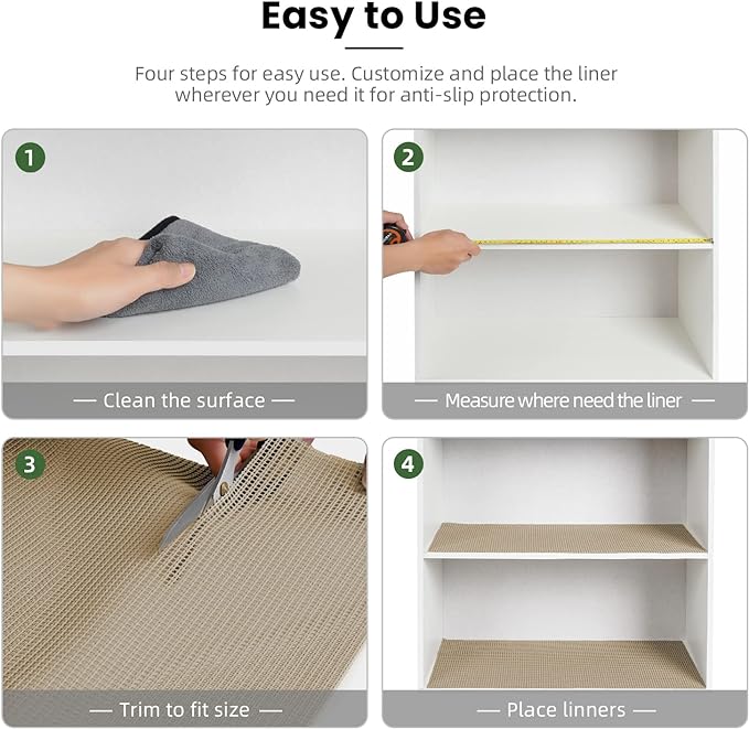 BAGAIL Drawer and Shelf Liner, 24 in X 30 Ft Non-Adhesive Shelf Liners for Kitchen Cabinets, Thick Strong Grip Liners for Desk, Shelves, Bathroom Drawers, Cabinet Protection - Beige - Image 6