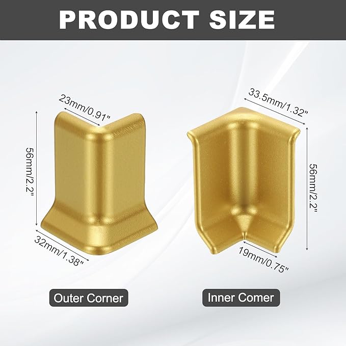 uxcell Self Adhesive Baseboard Corner Blocks, 2.2 Inch Wall Edge Corner Protector 3 Inside + 3 Outside Corners-Connector for Wall Floor Furniture Edge(Gold) - Image 2
