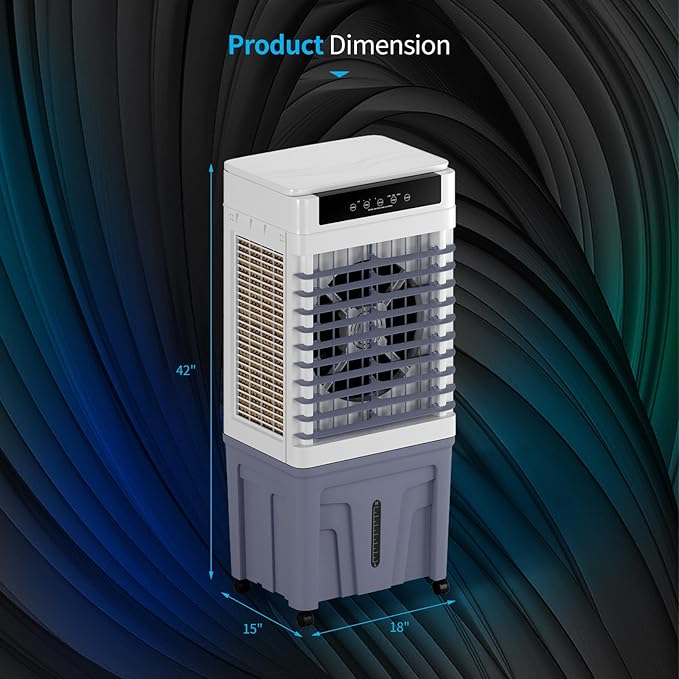 TABU 3531CFM Evaporative Air Cooler, 3-in-1 Portable Swamp Cooler with 11.9-Gal Water Tank, Cooling,Fan & Humidifier,120° Oscillation,3 Wind Speeds,7.5H-Timer,Remote Control,Ice Packs,Grey - Image 8