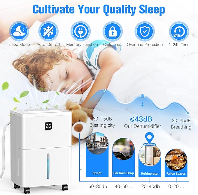 DEVERSE Max 25 Pints Dehumidifier for Home/Bedroom/Basement, 3000 Sq.Ft Coverage, with Drain Hose, Smart Humidity Control & Large Tank - Image 8