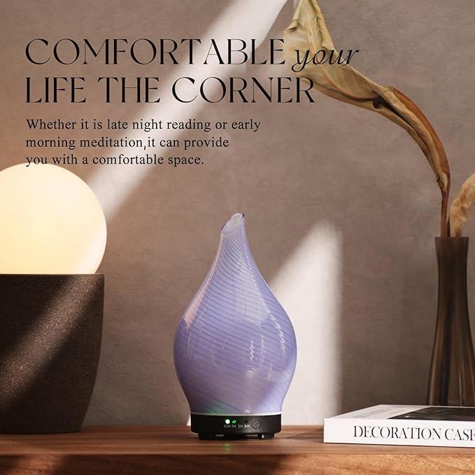 Porseme 150ml Essential Oil Diffuser Glass Color Changing Aroma Air Diffusers Aromatherapy Ultrasonic Cool Mist Humidifier 6 Running Hours Waterless Auto-Off for Sleeping Yoga Office Spa (Pure Purple) - Image 7