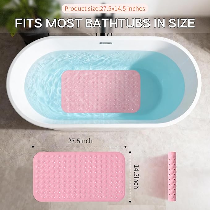 Anti-Slip Bathtub Shower mat, 27.5×14.5（Approximately 70×37cm） inch Soft Oversized Machine Washable Non-Slip Bathtub mat with Drainage Holes, Bathroom Floor Suction Cup.（1-Opaque Pink） - Image 4