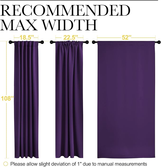 NICETOWN Bedroom Blackout Draperies - (Royal Purple Color) 52 Width X 108 Length, 2 Panels Set, Solid Blackout Curtain Panels - Image 7