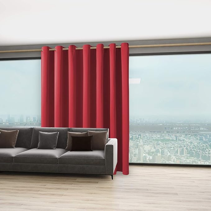 BONZER Extra Wide Room Divider Blackout Curtain Total Privacy Wall Room Darkening Grommet Curtains for Apartment, Studio, 96L x 150W Inch (8L x 12.5W ft), 1 Panel, Red - Image 5