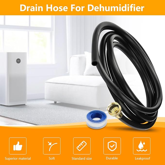12FT Dehumidifier Drain Hose with 3/4 Inch FHT Connector, 18FFDHMH01 Dehumidifier Hose Compatible with Most Dehumidifier Brands, Corrosion-Resistant Brass Fittings for a Secure, Leak-Proof Connection - Image 6